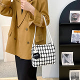 Autumn Woolen Shoulder Bags Plaid Vintage Bucket Bag Large Capacity Tote Handbag