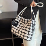 Autumn Woolen Shoulder Bags Plaid Vintage Bucket Bag Large Capacity Tote Handbag