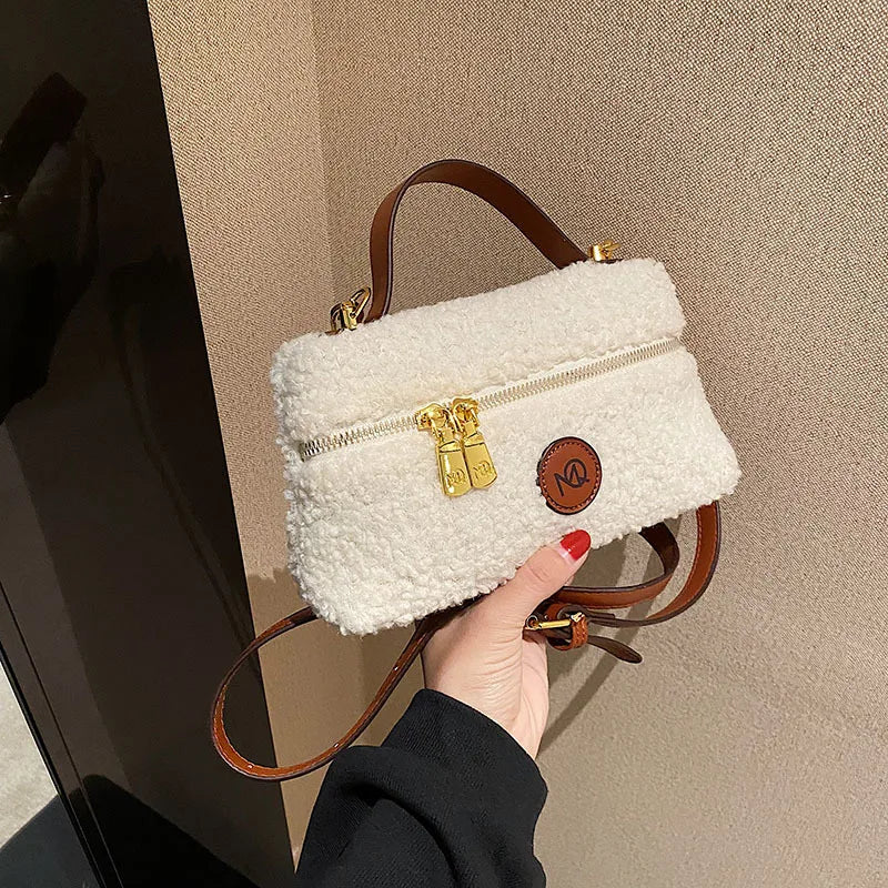 Vintage Small Bag for Women Lamb Hair Bucket Bag