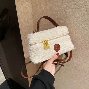 Vintage Small Bag for Women Lamb Hair Bucket Bag