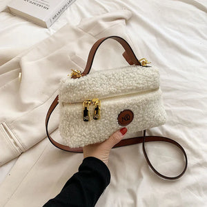 Vintage Small Bag for Women Lamb Hair Bucket Bag
