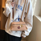 Vintage Small Bag for Women Lamb Hair Bucket Bag