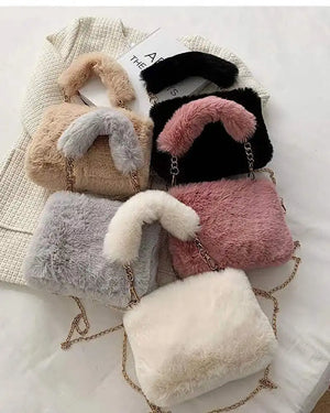 Plush Chain Messenger Bag Small Square Bag Hair Bag