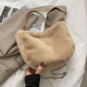 Plush One-Shoulder Chain Handbag