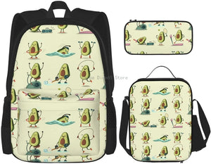 Avocado Exercise School Backpack Pencil Case Lunch Bag Set