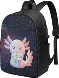 Axolotl Backpack Travel Laptop USB College Book Bag