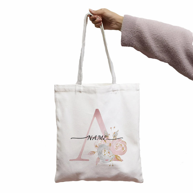 Pink Flower Letters Name DIY Shopping Bag Print Women Shopper Bag
