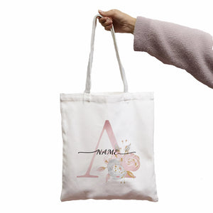 Pink Flower Letters Name DIY Shopping Bag Print Women Shopper Bag
