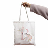 Pink Flower Letters Name DIY Shopping Bag Print Women Shopper Bag