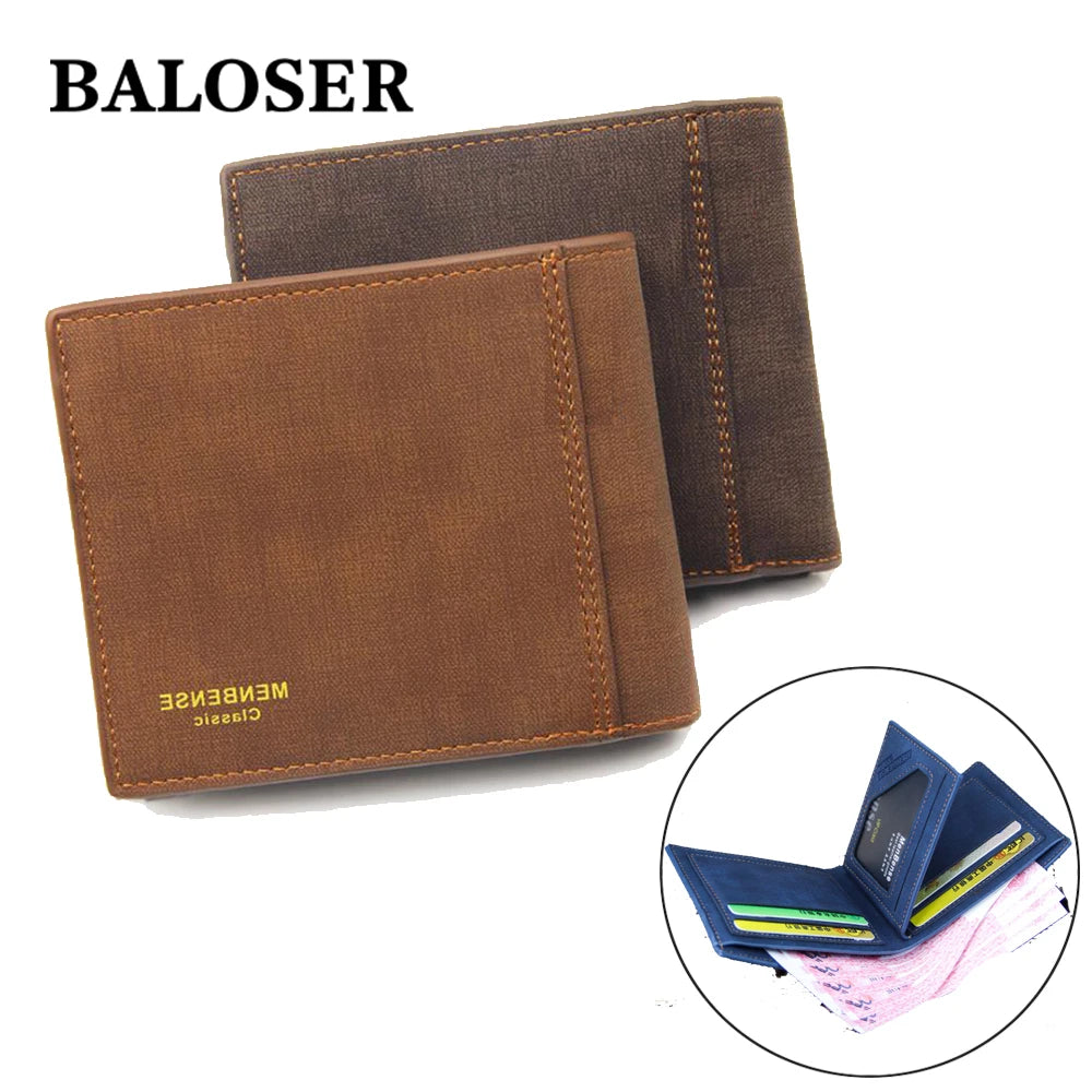 Men Matte Leather Trifold Wallet Vintage PU Leather Wallet