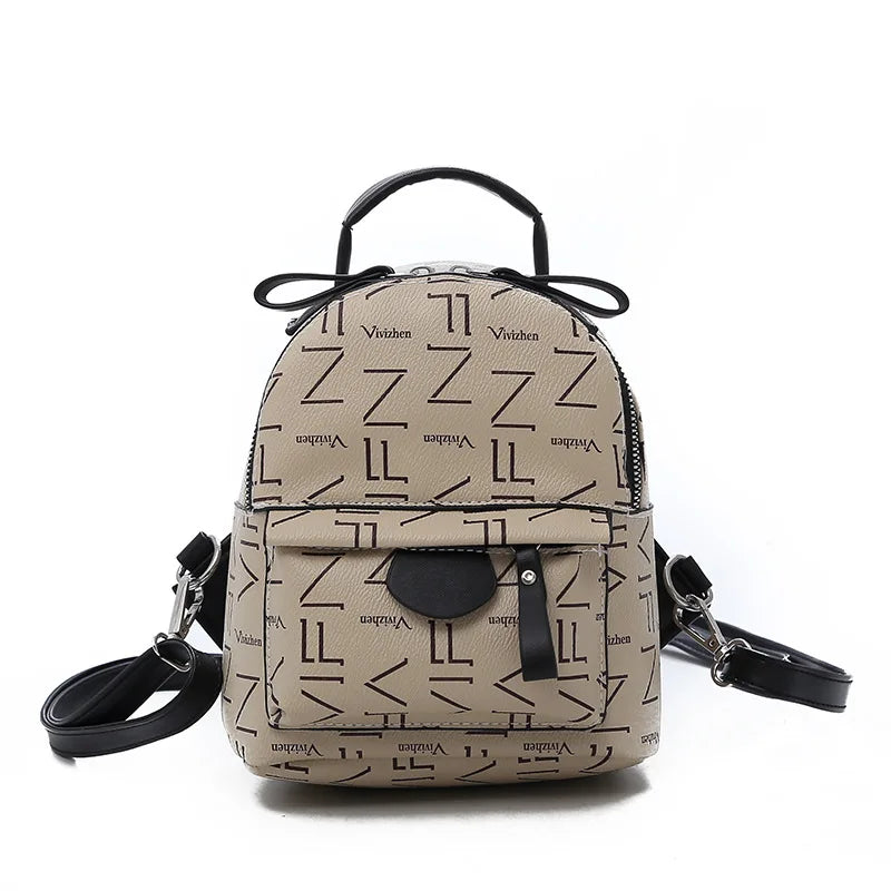 Printed PU Women Backpacks Casual Mini Multi-Purpose Shoulder Small Backpack