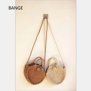 Round Straw Bag Bamboo Rattan Messenger Bags for Women
