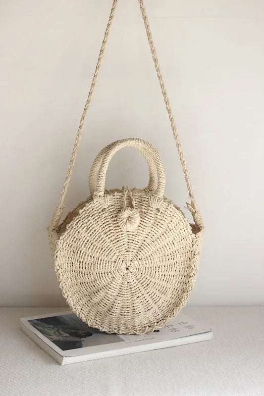 Round Straw Bag Bamboo Rattan Messenger Bags for Women