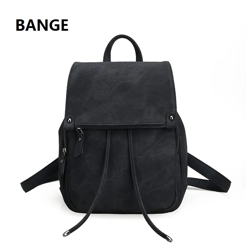 Solid Distressed Backpack High Capacity Casual Vintage Travel Bag