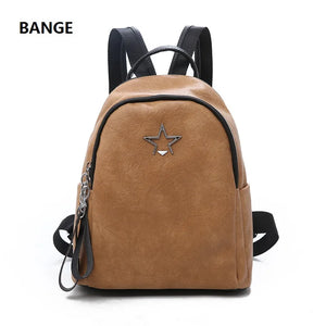 Retro Solid Double Shoulder Pack Travel Small Backpack PU Bagpack