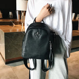Retro Solid Double Shoulder Pack Travel Small Backpack PU Bagpack