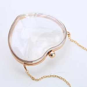 Heart Shape Transparent Acrylic Clutch Evening Bag Chain Crossbody Purse