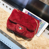 Wild Plush Small Square Shoulder Bag Chain Messenger Bag