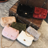 Wild Plush Small Square Shoulder Bag Chain Messenger Bag