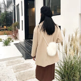 Women's Rabbit Hair Winter Bag with Pearl Shoulder Strap