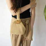 Ladies' Khaki Straw Weaving Handbag Single Shoulder Bag