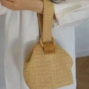 Ladies' Khaki Straw Weaving Handbag Single Shoulder Bag