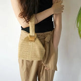 Ladies' Khaki Straw Weaving Handbag Single Shoulder Bag