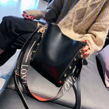 BENVICHED Messenger bag Women Bucket Shoulder Bag large capacity vintage Matte P