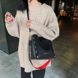 BENVICHED Messenger bag Women Bucket Shoulder Bag large capacity vintage Matte P