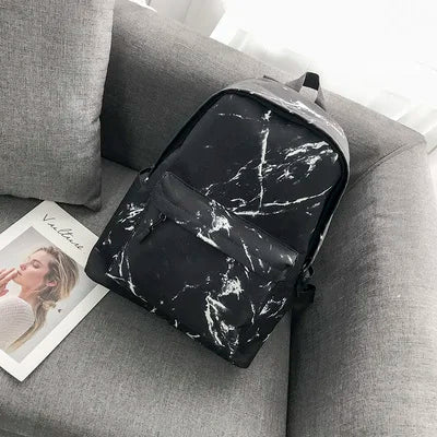 Marbling Canvas Backpack for Teenagers Girls Large Capacity School Bag