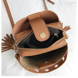 Women Leather Shoulder Bag Crossbody Bucket Bag Width Strap L116