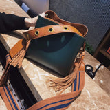 Women Leather Shoulder Bag Crossbody Bucket Bag Width Strap L116
