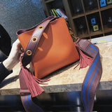 Women Leather Shoulder Bag Crossbody Bucket Bag Width Strap L116