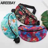 Leaf Print Canvas Fanny Pack Women Waist Bag