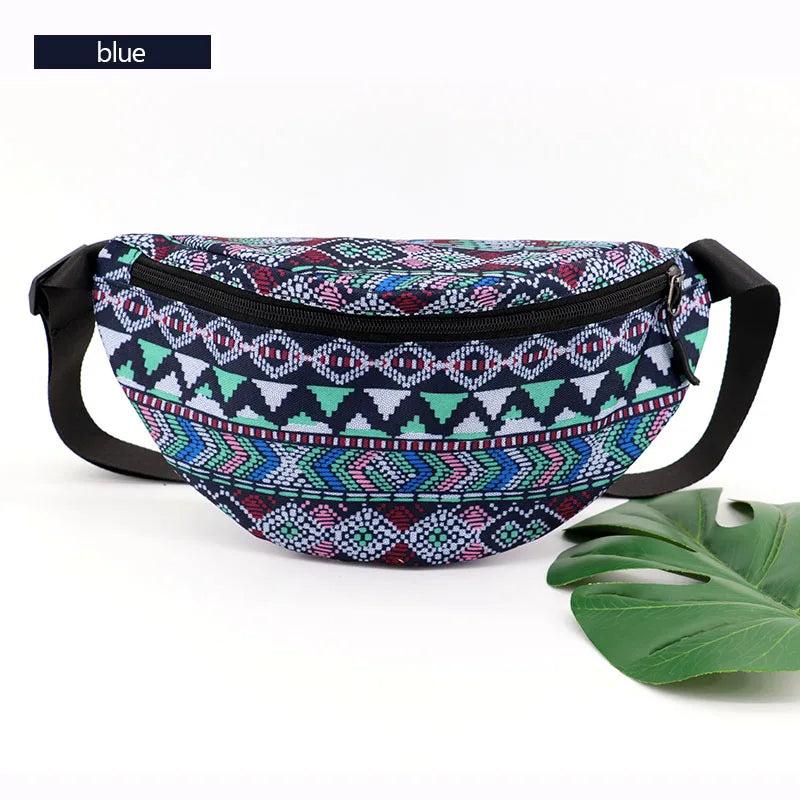 Leaf Print Canvas Fanny Pack Women Waist Bag