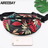Leaf Print Canvas Fanny Pack Women Waist Bag