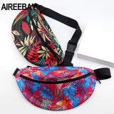 Leaf Print Canvas Fanny Pack Women Waist Bag