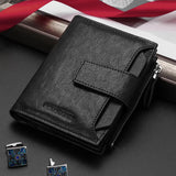 Men's Foldable Leather Wallet Large Capacity Buckle N4507