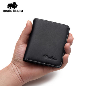 BISON DENIM men wallets leather mini pocket business casual purse