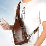 Waterproof Men's Sling Chest Bag USB Charge Shoulder Messenger