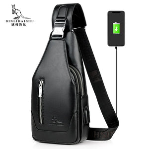 Waterproof Men's Sling Chest Bag USB Charge Shoulder Messenger