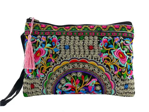 BOHO Double sided embroidery women wallet canvas lagre size purses