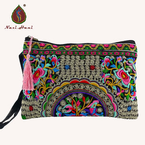 BOHO Double sided embroidery women wallet canvas lagre size purses