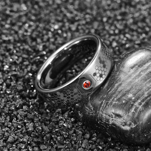 8mm Red Zircon Tungsten Steel Ring Size 7-12