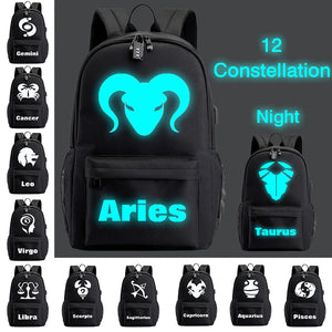 Zodiac Sign Canvas Schoolbag Constellation Horoscope Backpack