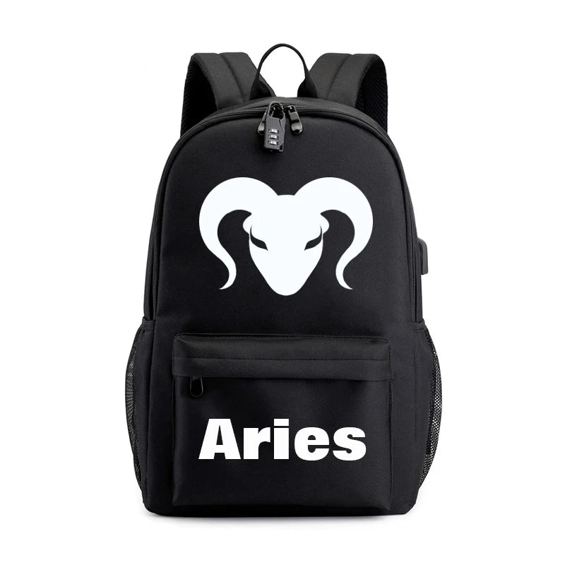 Zodiac Sign Canvas Schoolbag Constellation Horoscope Backpack