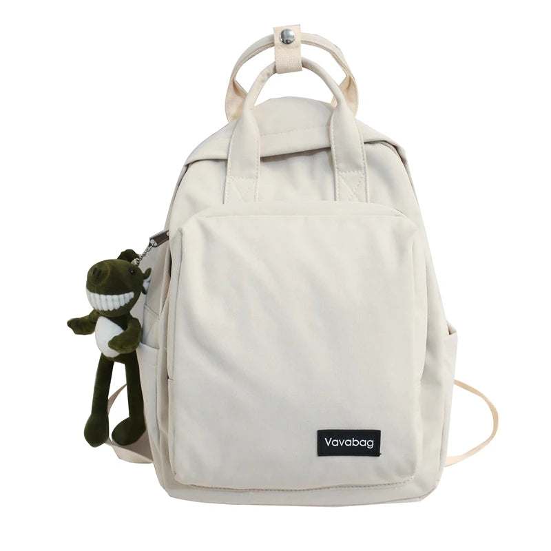 Women Double Handle Schoolbag For Teenagers Nylon Solid Shoulder Bag
