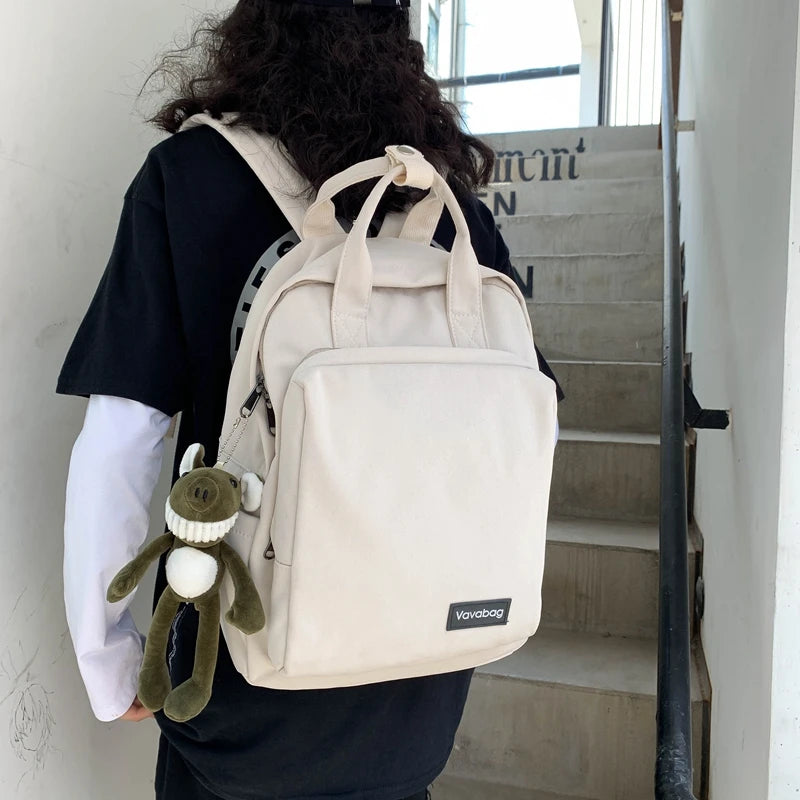 Women Double Handle Schoolbag For Teenagers Nylon Solid Shoulder Bag