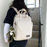 Women Double Handle Schoolbag For Teenagers Nylon Solid Shoulder Bag