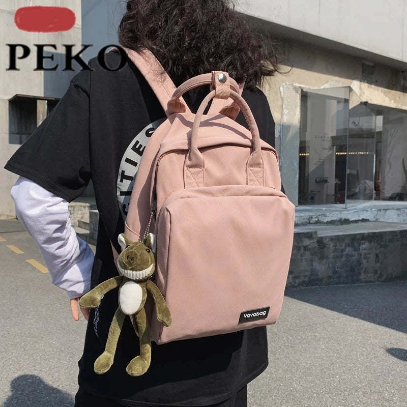 Women Double Handle Schoolbag For Teenagers Nylon Solid Shoulder Bag